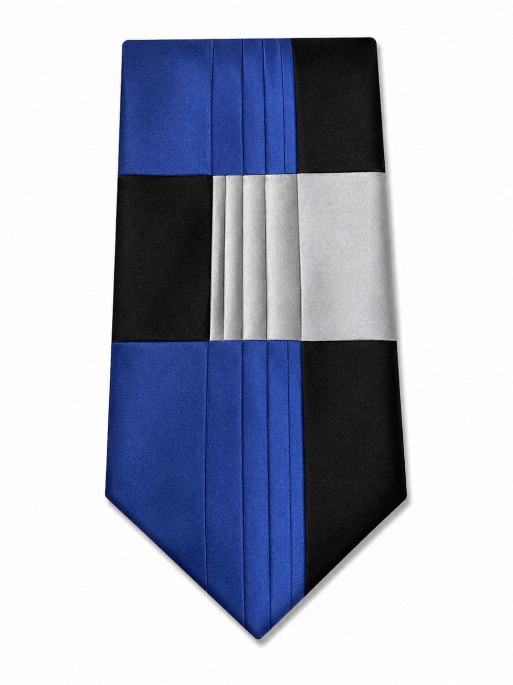 Men's Blue, Black & Silver Block Pattern Satin Tie